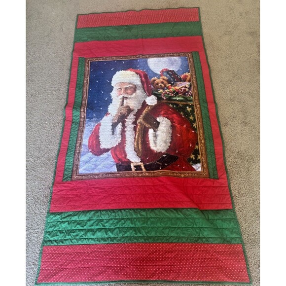 Vintage Handmade Christmas/Thanksgiving Santa Claus Quilt 80”/40” - Picture 1 of 16